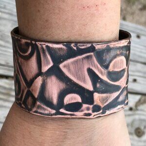 Cubist Art Solid Copper Minimalist Cuff Bracelet Wide Rustic Handmade Industrial